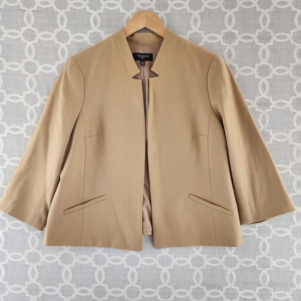 Talbots Mock Neck Open Front Camel Women's Blazer 16P